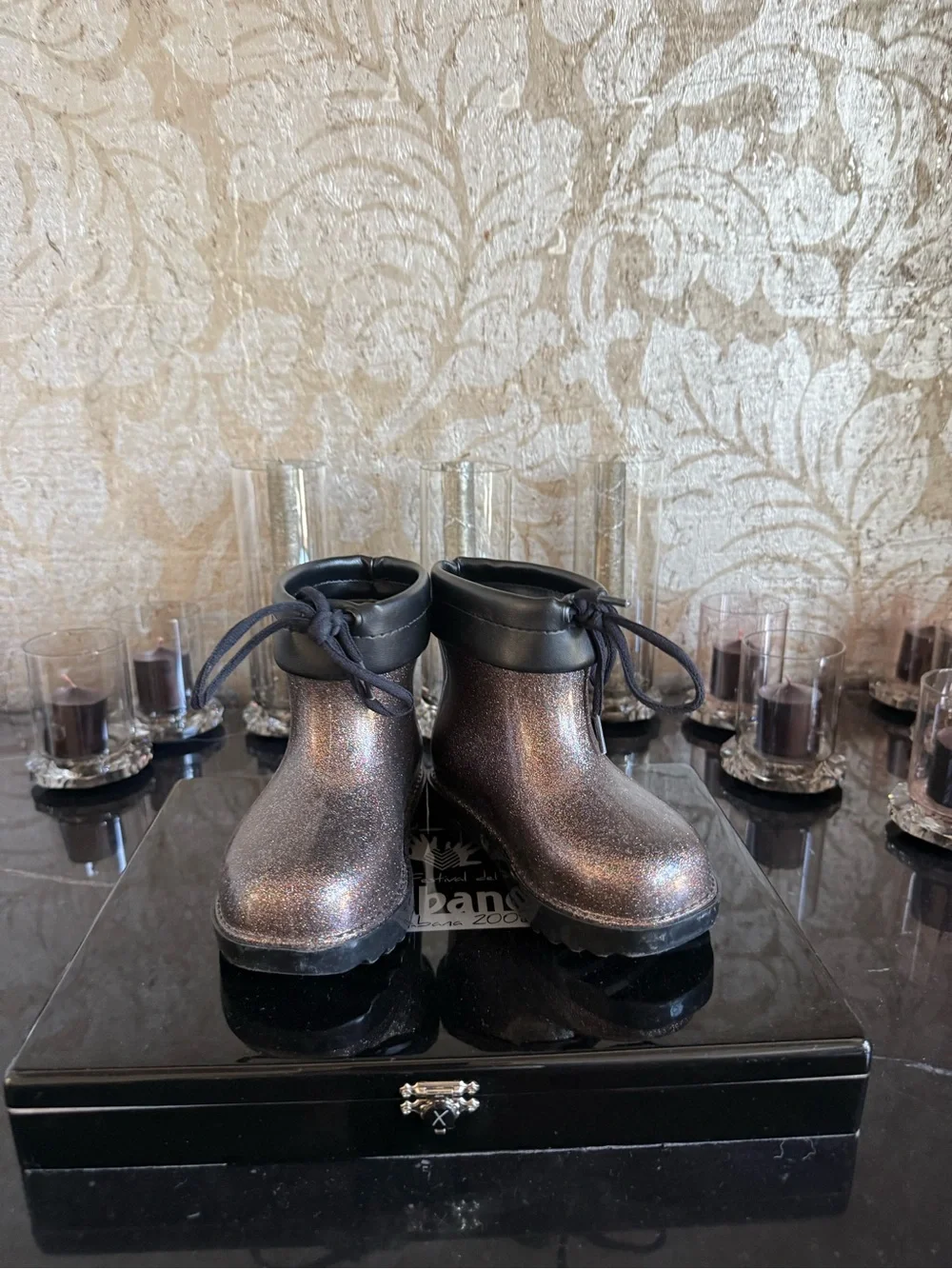 Mini Melissa Glitter Black Iridescent Kids Boots